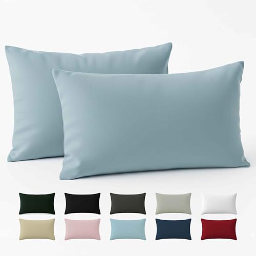 Pillow Case 60 x 40 Reinforced Cotton (Pack of 2) - Light Blue - Tight Fabric 57 Threads/cm² - Pillowcase 40 x 60 - Oeko Tex Certification - Dreamzie