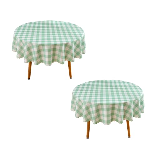 "MANGATA CASA Green Gingham Round Tablecloth-2Pcs Checkered Table Cloth Waterproof Kitchen & Table Linens-Polyester Buffalo Plaid Wrinkle Free Table Cover(Light Green 60"" Round-2Pack)"