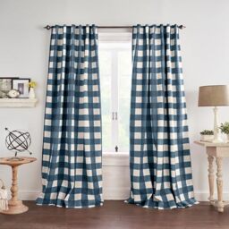 "Elrene Home Fashions Farmhouse Living Grainger Buffalo-Check Blackout Window Curtain, Living Room and Bedroom Drape with Rod Pocket Tabs, 52"" x 95"", Indigo, 1 Panel"