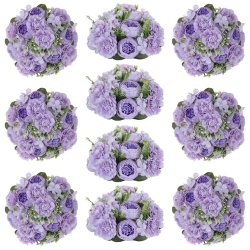 Inweder Flower Balls for Centerpieces Wedding Peony: 10 Pcs Purple Artificial Small Flower Balls Fake Flower Ball Arrangement Bouquet for Party Anniversary Home White