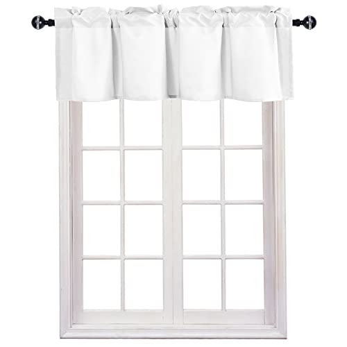 JIUZHEN Valance Curtains for Kitchen Window Valances for Living Room/Basement Window Curtains Bathroom Thermal Insulated Short Rod Pocket Curtain Panels, White,42 x 12 Inches,1 Panel