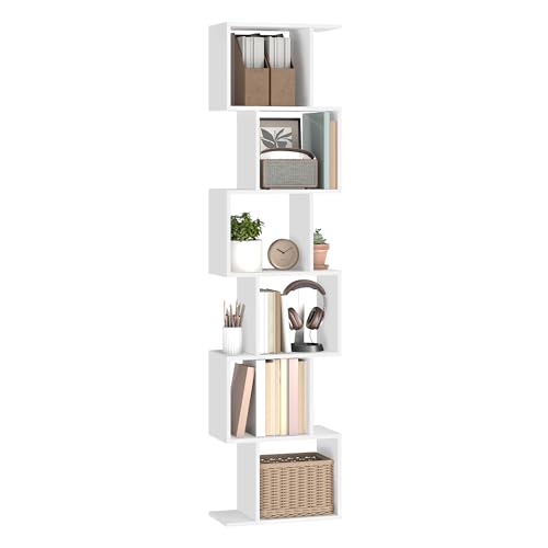VASAGLE Bookshelf, 6-Tier Bookcase, 24 x 40 x 191 cm, Room Divider, Cube Display Shelf, Freestanding Storage Shelf, for Living room, Bedroom, Office, Matte White LBC461W01