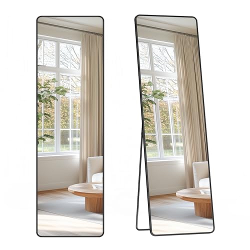 SONGMICS Full Length Mirror, 150 x 40 cm, Rectangle Full Body Mirror with Stand, Aluminium Alloy Frame, Tempered Glass, for Bedroom, Living Room, Cloakroom, Ink Black LFM034B01