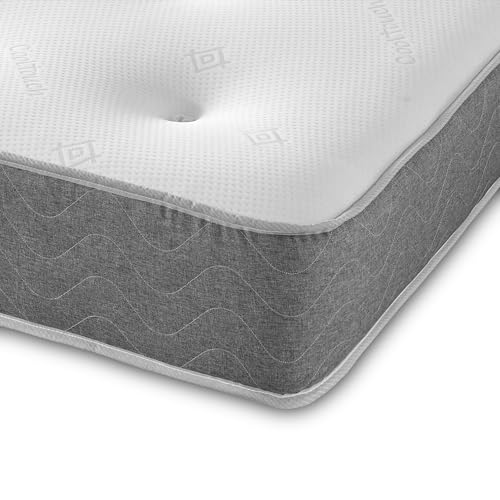 eXtreme comfort ltd Galaxy Grey Hybrid Tufted Shorty Mattress 75x175cm, 20cm Deep Memory Foam and Open Coil Spring Mattress, Medium Soft Comfort, UK Made Mattress in a Box
