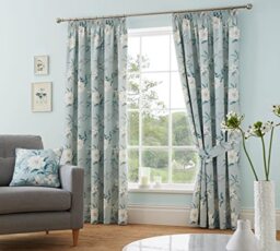 "Dreams & Drapes Design - Eve - Pair of Pencil Pleat Curtains With Tie - Backs in Duck Egg, 66"" Width x 54"" Drop (168 x 137cm)"
