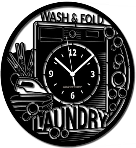 Instant Karma Clocks - Laundry Wall Clock – Silent Non-Ticking Quartz – Wall Decoration for Laundry Room, Washing Area, Utility Space, Ironing Corner