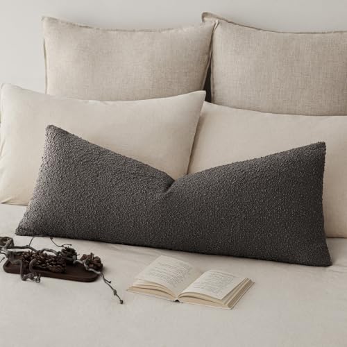 Foindtower Decorative Textured Boucle Throw Pillow Covers Accent Solid Pillow Cases Neutral Long Body Lumbar Couch Cushion Case for Chair Sofa Bedroom Living Room Home Decor 14x36 Inch,1PC,Dark Brown