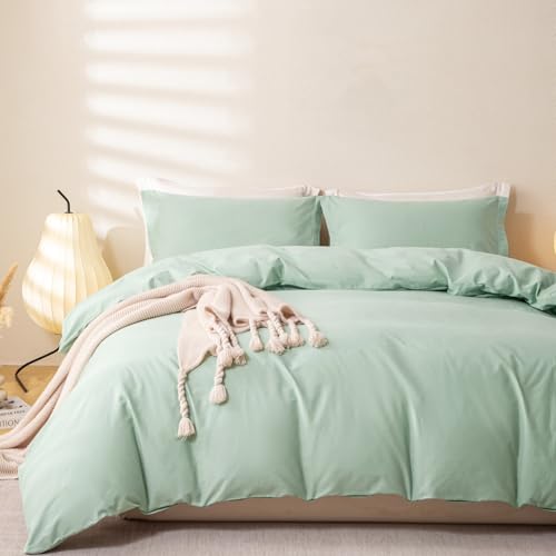 "OAITE 100% Brushed Cotton Duvet Cover King Soft Breathable Durable Bedding with Zipper Closure - 3 Pieces Plain Simple Duvet Cover Set,2 Pillow Shams,1 Duvet Cover(104""x90"")"