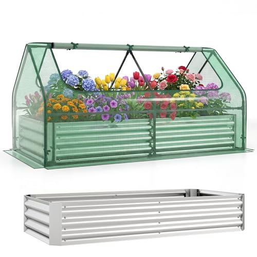 GiantexUK Raised Garden Bed with Greenhouse (Green PE Cover, 183x91x94cm)
