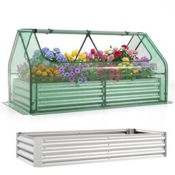 GiantexUK Raised Garden Bed with Greenhouse (Green PE Cover, 183x91x94cm)