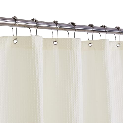 Barossa Design Extra Long Fabric Waffle Weave Shower Curtain 84 inch Height, Hotel Luxury Spa, Water Repellent, 230gsm Heavy Duty, Machine Washable, Cream Pique Pattern, 71x84