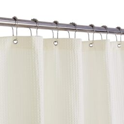 Barossa Design Extra Long Fabric Waffle Weave Shower Curtain 84 inch Height, Hotel Luxury Spa, Water Repellent, 230gsm Heavy Duty, Machine Washable, Cream Pique Pattern, 71x84