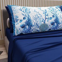 PETTI Artigiani Italiani - Cotton Sheets with Pillowcases in Digital Print, Double Maxi, Complete Top and Bottom Sheet with Corners, Electric Blue, 100% Made in Italy