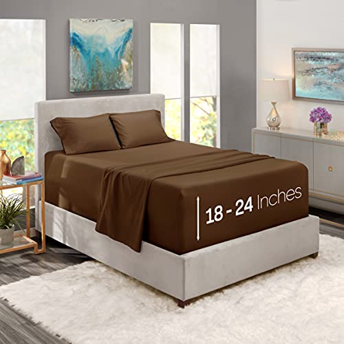 Nestl Extra Deep Pocket Sheets Bedding - Fits Mattress 18-24 Inches Deep, Extra Deep Pocket Queen Sheets Sets, 4 Piece Queen Size Sheets, Queen Sheets Deep Pocket, Chocolate Brown Sheets Queen