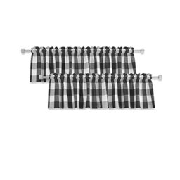 "2 Pack Buffalo Check Valances Curtains for Living Room Windows 18"" Long Classic Gingham Plaid Bedroom Bathroom Rod Pocket Country Farmhouse Kitchen Window Curtain Valances - 54""x18"" Black & White"