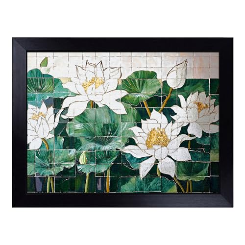 Lap Tray with Bean Bag Cushion, Mosaic Floral Tiles - Handmade in the UK, Raised Wooden Edge, Padded Cushion, Heat-Resistant Wipe-Clean Surface, for Meals, Laptops and Crafts