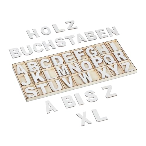 Relaxdays Wooden Letter Set, 104 Pieces, Capital A-Z, Signs, 5 cm, Large, for Handicraft, Decoration, Classroom, Natural