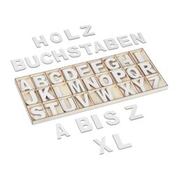 Relaxdays Wooden Letter Set, 104 Pieces, Capital A-Z, Signs, 5 cm, Large, for Handicraft, Decoration, Classroom, Natural