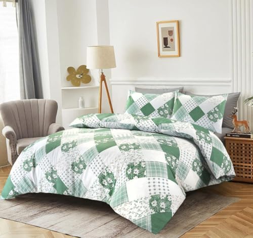 Kampala Hill Eloise Green Duvet Cover Set Double Bedding Set Floral Patchwork