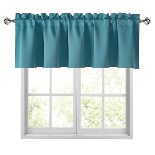 "JIUZHEN Stone Blue Valances for Windows Rod Pocket Room Darkening Small Window Curtains for Kitchen/Bathroom, 52"" W x 18"" L, 1 Panel"