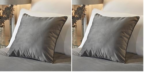 SOIREE Luxury Velvet Cushion (43 x 43cm) - Soft Touch, Filling Included - Slate Grey - Matching Bedspread Available - Melanie Collection (Pack of 2)
