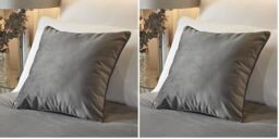 SOIREE Luxury Velvet Cushion (43 x 43cm) - Soft Touch, Filling Included - Slate Grey - Matching Bedspread Available - Melanie Collection (Pack of 2)