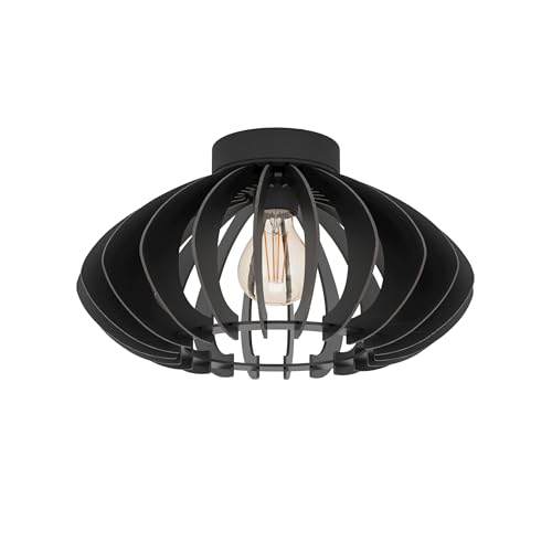 Eglo Ceiling lamp Cossano 3, Vintage Ceiling Light Fitting, Retro Ceiling spot Made of Metal and Wood in Black, Living Room Lighting with E27 Socket, Ø 38 cm
