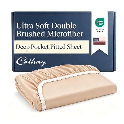 Cathay Luxury Silky Soft Polyester Single Fitted Sheet, Queen Size, Cream