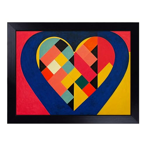 Lap Tray with Bean Bag Cushion, Modern Love Heart Abstract - Handmade in the UK, Raised Wooden Edge, Padded Cushion, Heat-Resistant Wipe-Clean Surface, for Meals, Laptops and Crafts