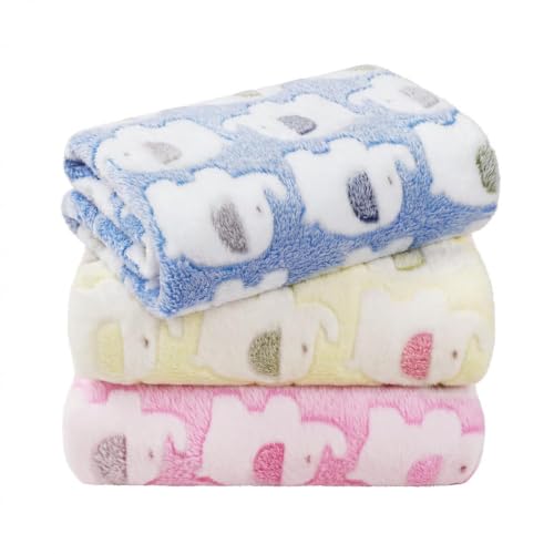 LINENLUX 1 Pack 3 Blankets Super Soft Fluffy Premium Fleece Dog Blankets for Puppy Cat Pet Blanket Flannel Throw Warm Sleep Elephant Pattern 31x20 inches