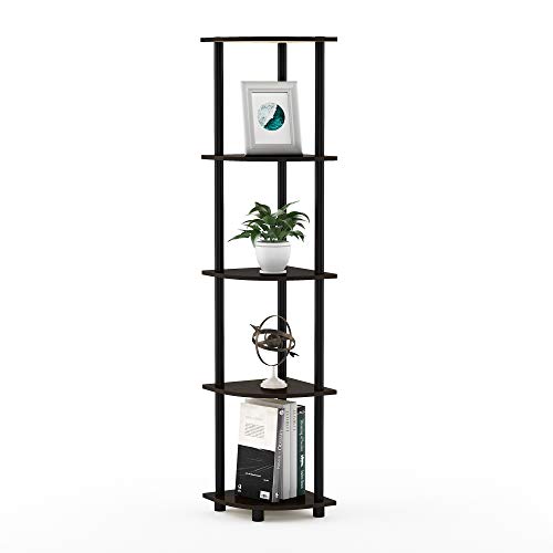 Furinno TURN-N-TUBE 5-Tier Corner Shelf, Bookcase, Dark Brown Grain