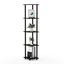 Furinno TURN-N-TUBE 5-Tier Corner Shelf, Bookcase, Dark Brown Grain