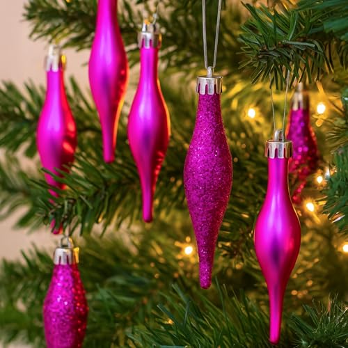 Festive Fix 15pcs Glitter Icicle Christmas Tree Decorations β 8.5cm Baby Pink Droplet Baubles Set, Crystal-Style Icicles for Xmas Trees, Elegant Hanging Ornaments for Indoor Christmas DΓ©cor