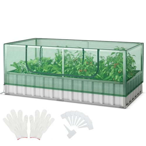 GiantexUK Raised Garden Bed with Greenhouse, Rectangular Planter Box