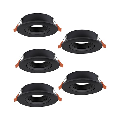 Eglo Set of 5 recessed spotlights Barranco, Adjustable spot Lights for Ceiling, Round Downlight Without Bulb, Black Plastic lamp, GU10 Socket, Ø 9 cm