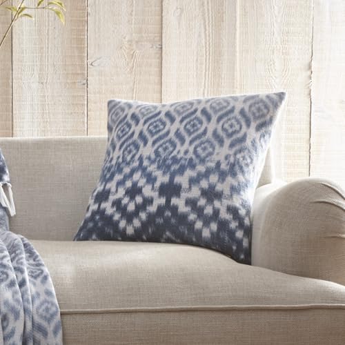 Appletree Sakari Blue Ganado Cushion – 43 x 43cm – Soft Heavy Brushed Cotton with Piped Edge – Tribal Pattern Decorative Cushion – Cover & Filling Included – Blush Blue Home Decor Accent