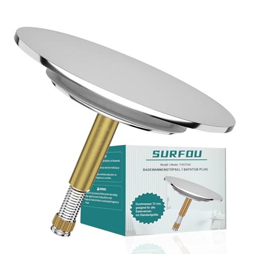 SURFOU Bath Plug ?? 72mm, Bathtub Plugs, Drain Stopper with 44mm Seal, Closure for Bathtub Bathroom, Universal Plug for Bathtub, Drainage Cover for Tub