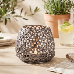 GILDE Chico Metal Lantern - Table Decoration Colour: Silver Antique Finish Matt - Decorative Candle Holder for Tea Lights or Small Pillar Candles Height 12 cm
