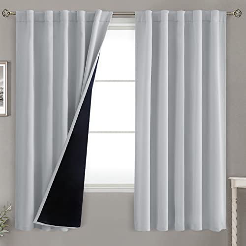 BGment Light Grey Blackout Curtains for Bedroom with Reducing Noise Liner, Insulating Curtains Rod Pocket and Back Tab Double Layer Full Room Darkening Window Curtain, 2 Panels, Each 42 x 63 Inch