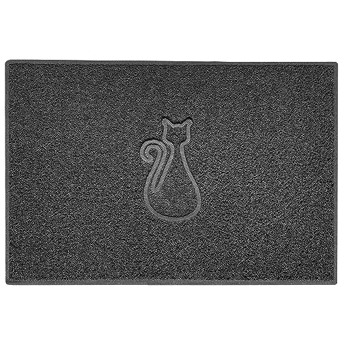 Nicoman Cat Embossed Shape Door Mat Dirt Trapper PVC Spaghetti Mat Washable Quick Drying Barrier Doormat-Dark Grey (Watertight Rubber-Back)-X Large (120x80cm)