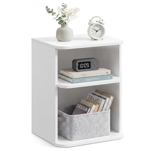 VASAGLE Snapsemble Bedside Table, 3-Tier End Side Table, 30 x 35 x 45 cm - Low Bedside Table with Open Shelves, for Bedroom, Living Room, Small Spaces, Cloud White LET123WE01