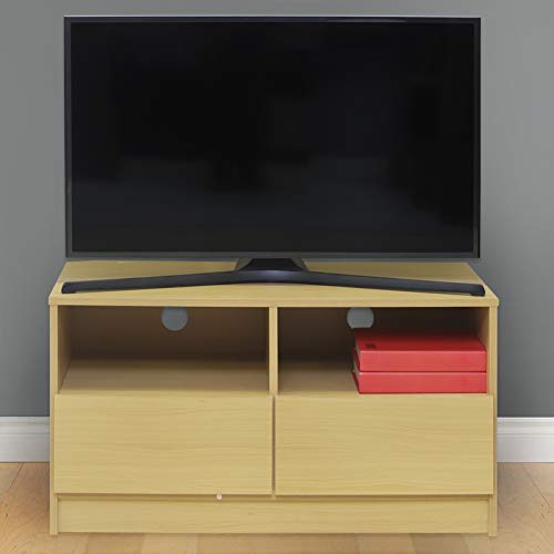 BuildRapido 2 Drawer TV Unit with Cable Management Hole-Simple Easy Assembly, Particle Board, Beech, W90cm x D40cm x H44.5cm