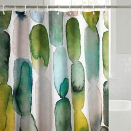 Americanflat 71x74 Oval Pattern Shower Curtain - Water-Resistant Long Shower Curtain with Metal Grommets and 12 Hooks - 100% Polyester - Olive Green, Teal, Yellow, Blush Pink, Plum and Burnt Orange