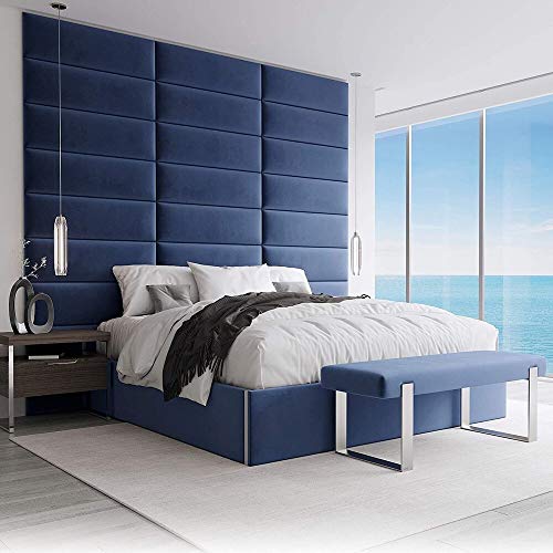 VANT Upholstered Accent Wall Panels - Packs of 4 - Easy to Install - Twin-King Size Headboard (76cm Wide, Plush Velvet Navy)