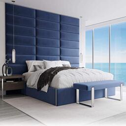 VANT Upholstered Accent Wall Panels - Packs of 4 - Easy to Install - Twin-King Size Headboard (76cm Wide, Plush Velvet Navy)