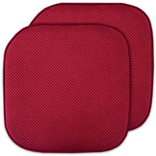 "Sweet Home Collection Chair Cushion Memory Foam Pads Honeycomb Pattern Slip Non Skid Rubber Back Rounded Square 16"" x 16"" Seat Cover, Red - 2 Pack"