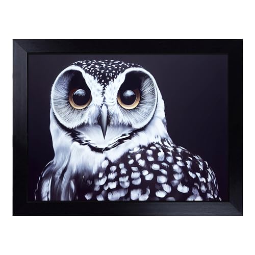 Lap Tray with Bean Bag Cushion, An Enigmatic Owl - Handmade in the UK, Raised Wooden Edge, Padded Cushion, Heat-Resistant Wipe-Clean Surface, for Meals, Laptops and Crafts