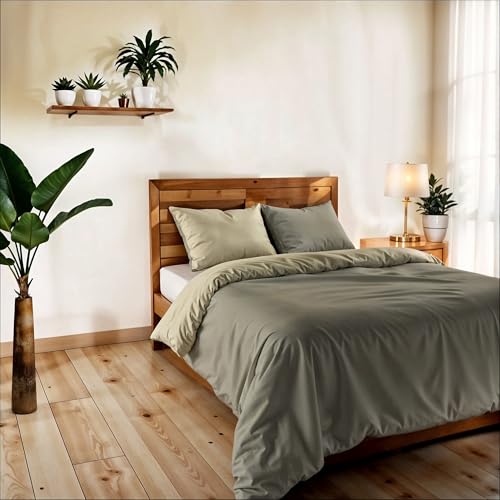 Vera Single and Half Duvet Cover Plain Double Face with Duvet Cover 200 x 200 cm with Envelope 20 x 50 cm + 2 Pillowcases 50 x 80 cm Taupe/Ecru