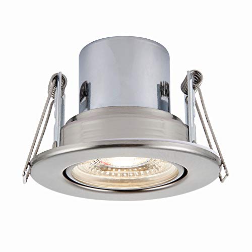National Lighting SHIELDECO Satin Chrome Finish Adjustable Fire Rated Cool White LED Anti Glare Low Profile Ceiling Downlight Spotlight IP20 Rated for Living Rooms, Bedrooms, Hallways