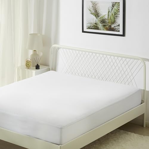 Amazon Basics Waterproof Mattress Protector, 45 cm Extra Deep Stretch Skirt, Washable King Bed Fitted Mattress Cover, 180 x 200 cm, White